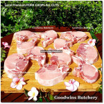 Pork CHOP SKIN OFF T-BONE (with tenderloin) 3/4" 2cm frozen Local Premium (price/pack 700g 2pcs)